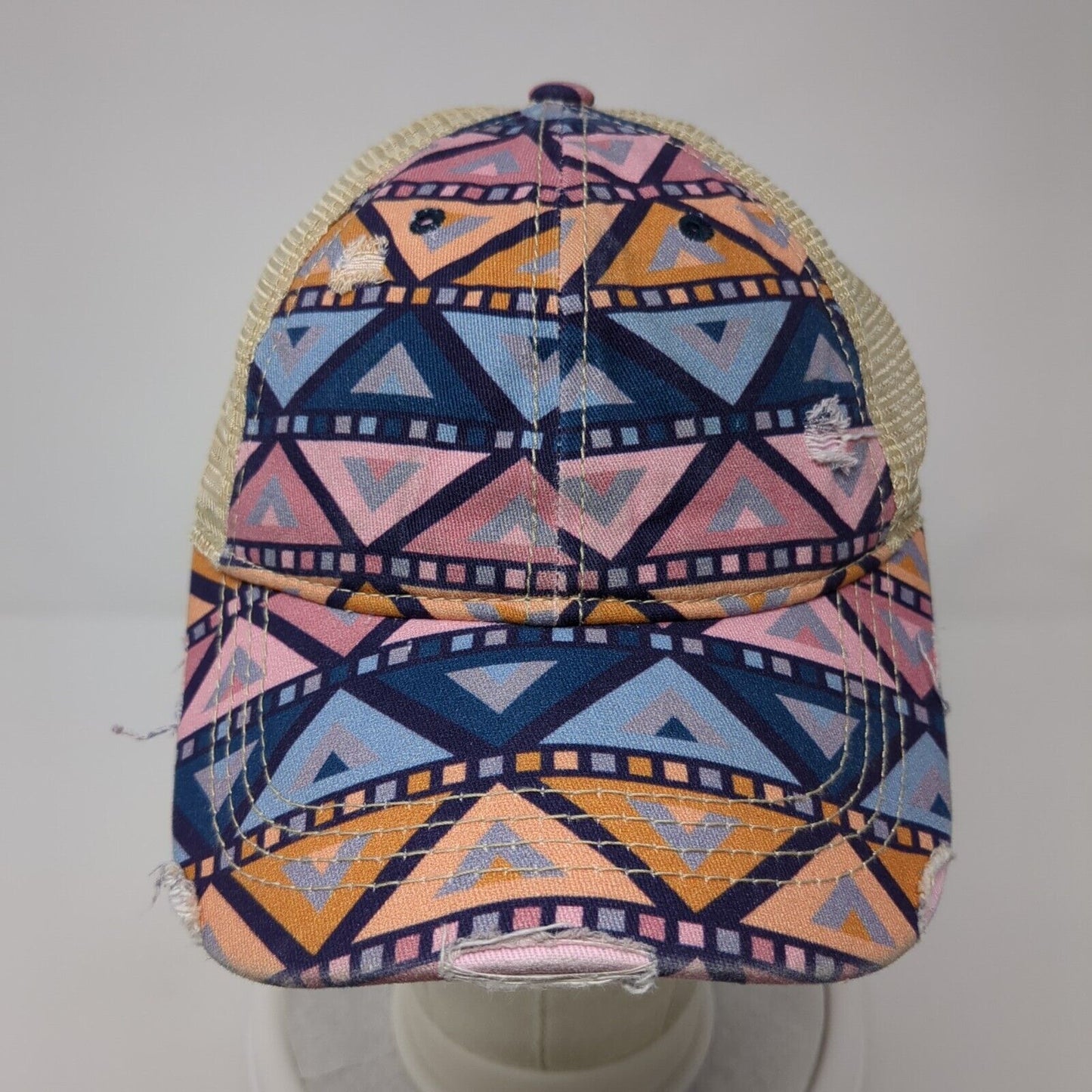 C.C. Ponyback Strapback Trucker Hat Multi OS Adjustable Distressed Mesh Back