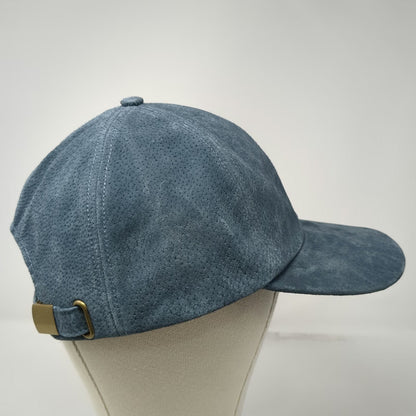 Wyeth Baseball Cap Blue One Size Perforated Leather Suede Buckle Slideback Hat