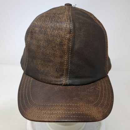 Baseball Cap Brown One Size Leather Strapback Made in USA Distressed Plain Hat