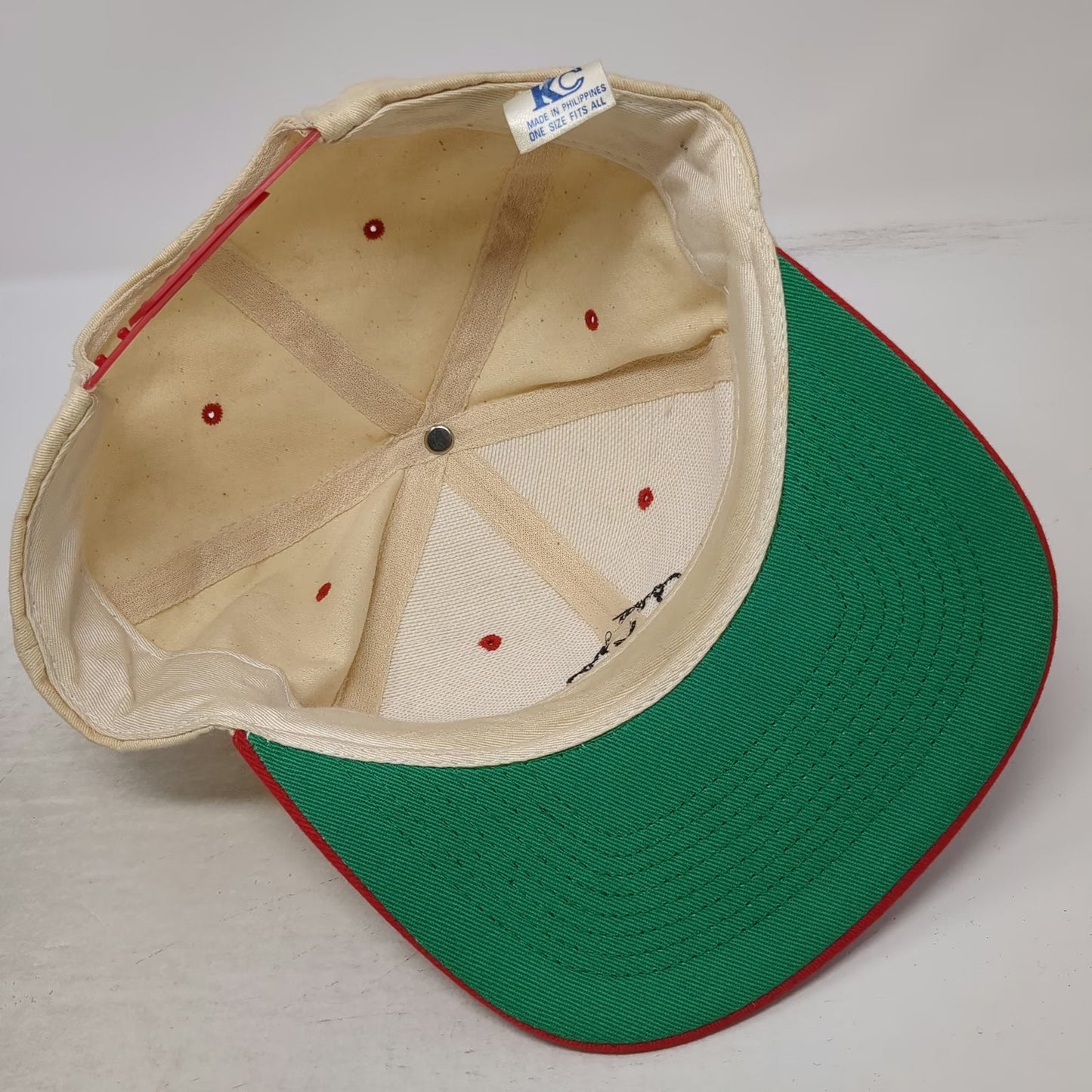 King Cap Snapback Hat Beige Red One Size Green Underbrim I Dunno Shrug Graphic