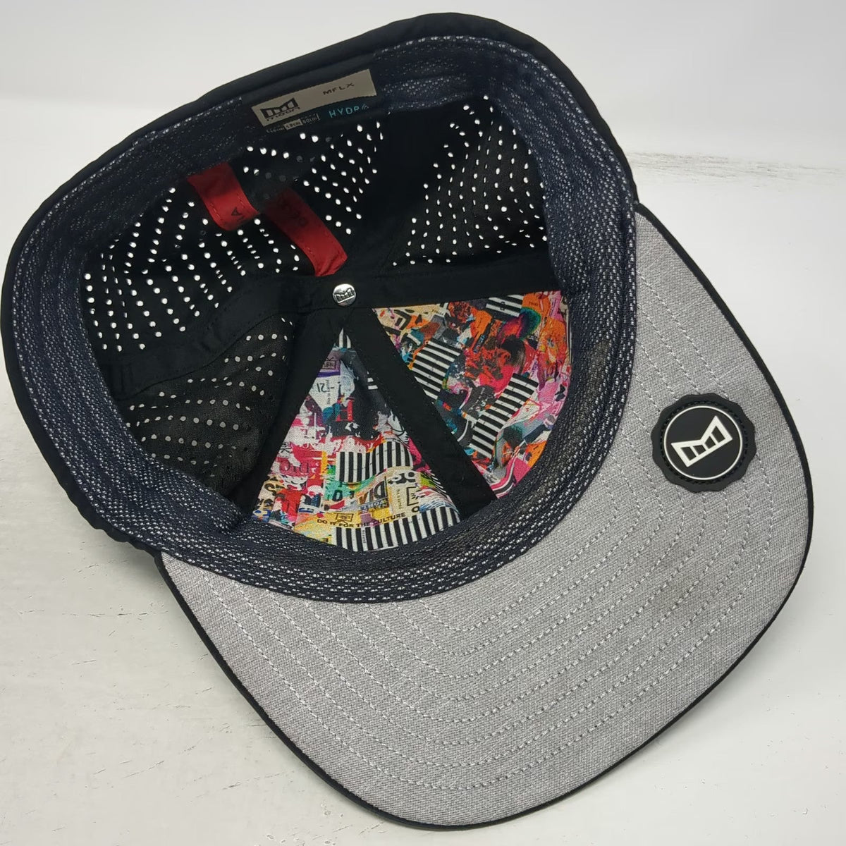 Melin Baseball Cap Black XL Perforated Graphic Lining Hydro Tech Stretch Hat