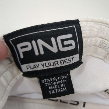 PING 5 Panel Hat White One Size Golf Sunset Mountain Patch Snapback Flexfit 110