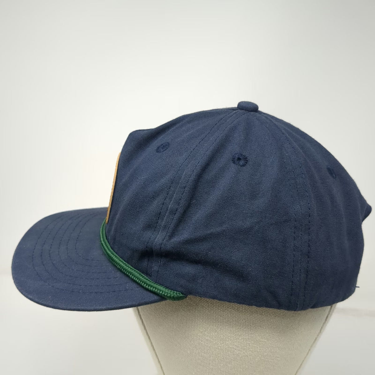 Crosby Hop Farm 5 Panel Blue One Size Hat Green Rope Leather Patch Snapback Brim
