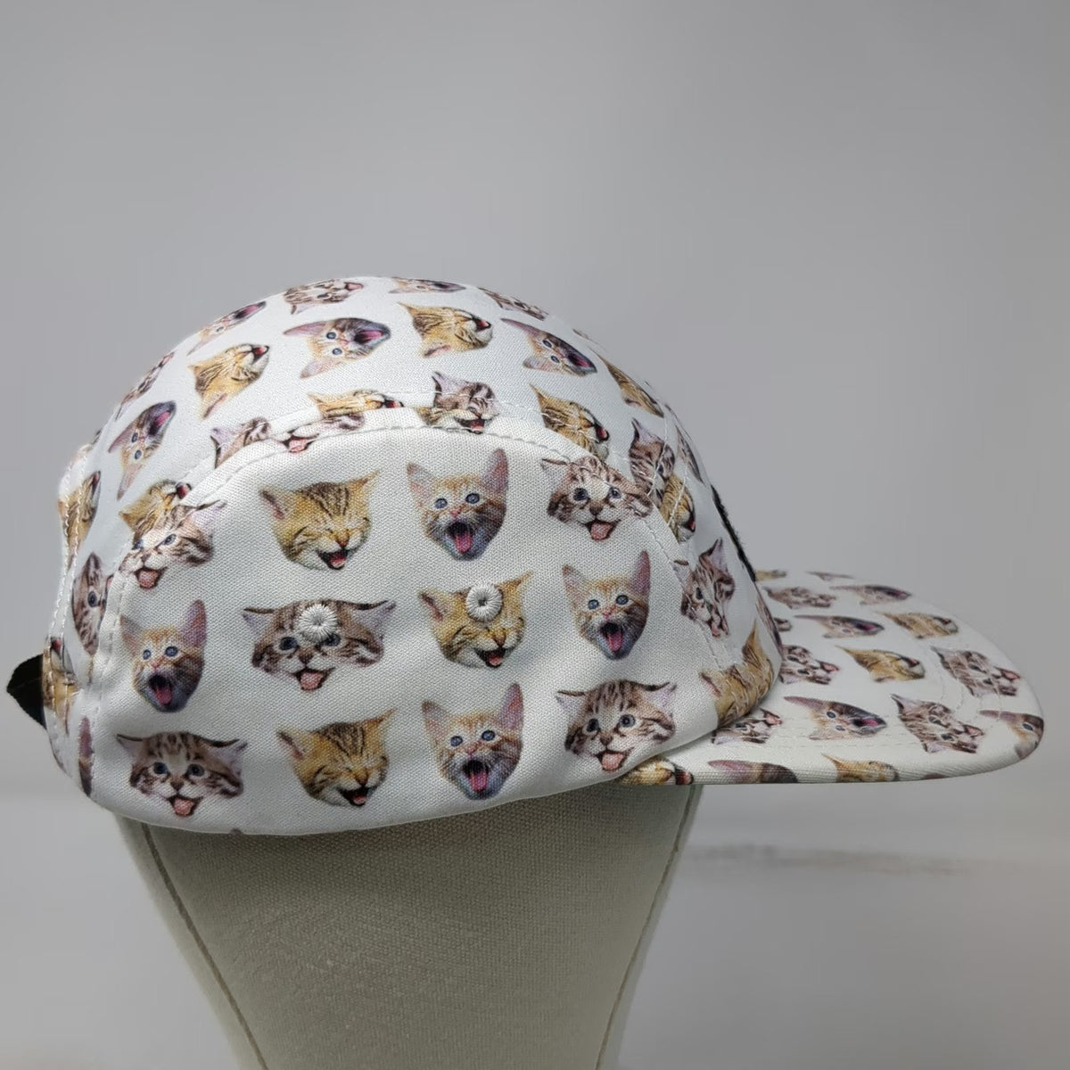 Get Wild 5 Panel White One Size All Over Kitten Print Hat Flat Brim Strapback