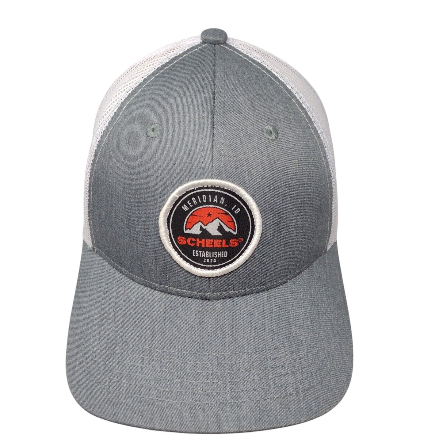 Scheels Meridian ID Patch Snapback Trucker Hat Gray OSFM Mesh Back