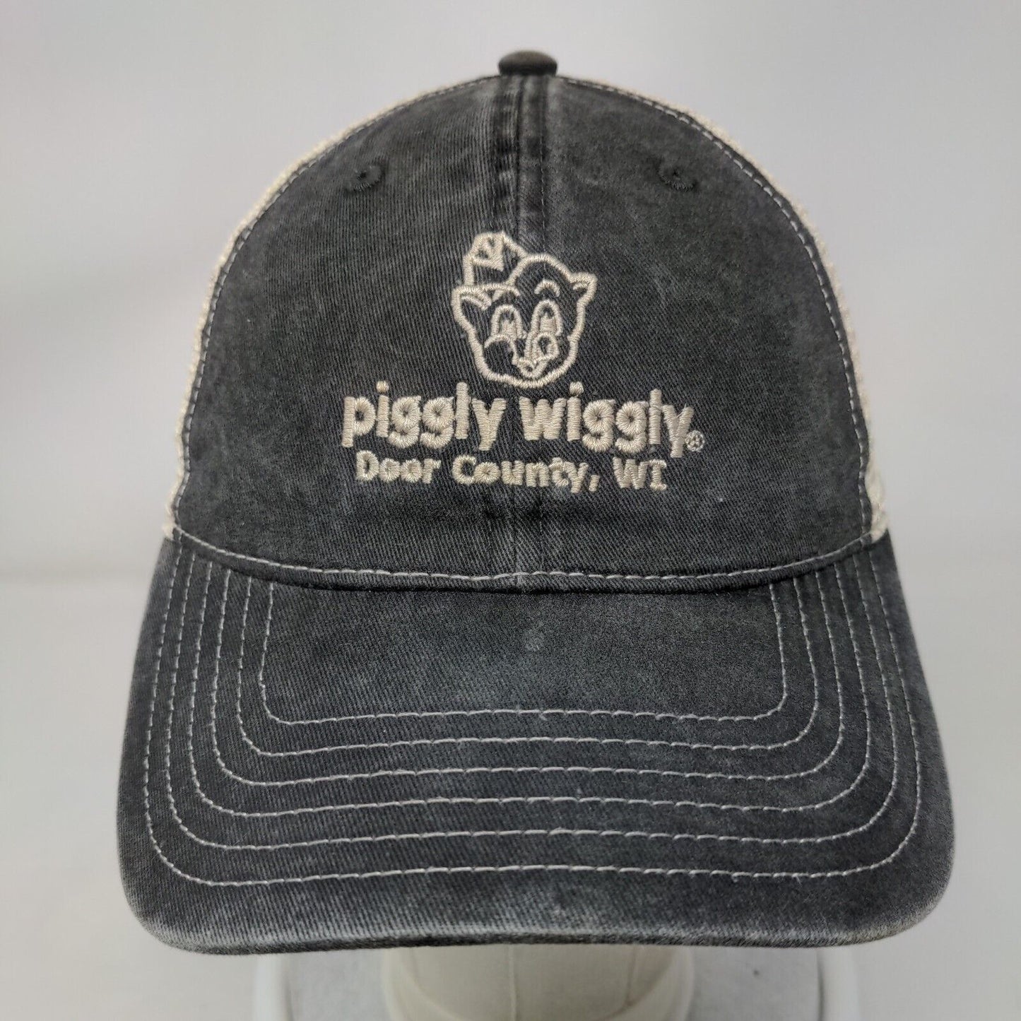 Piggly Wiggly Door County, WI Snapback Trucker Hat Gray OS Embroidered Mesh Back