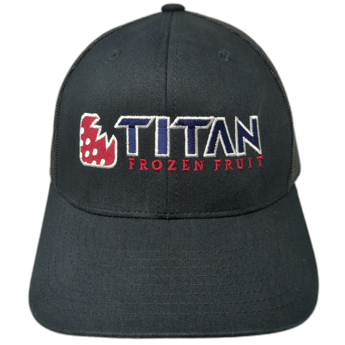Yupoong Trucker Hat Black One Size Titan Frozen Fruit Mesh Back Snapback Logo