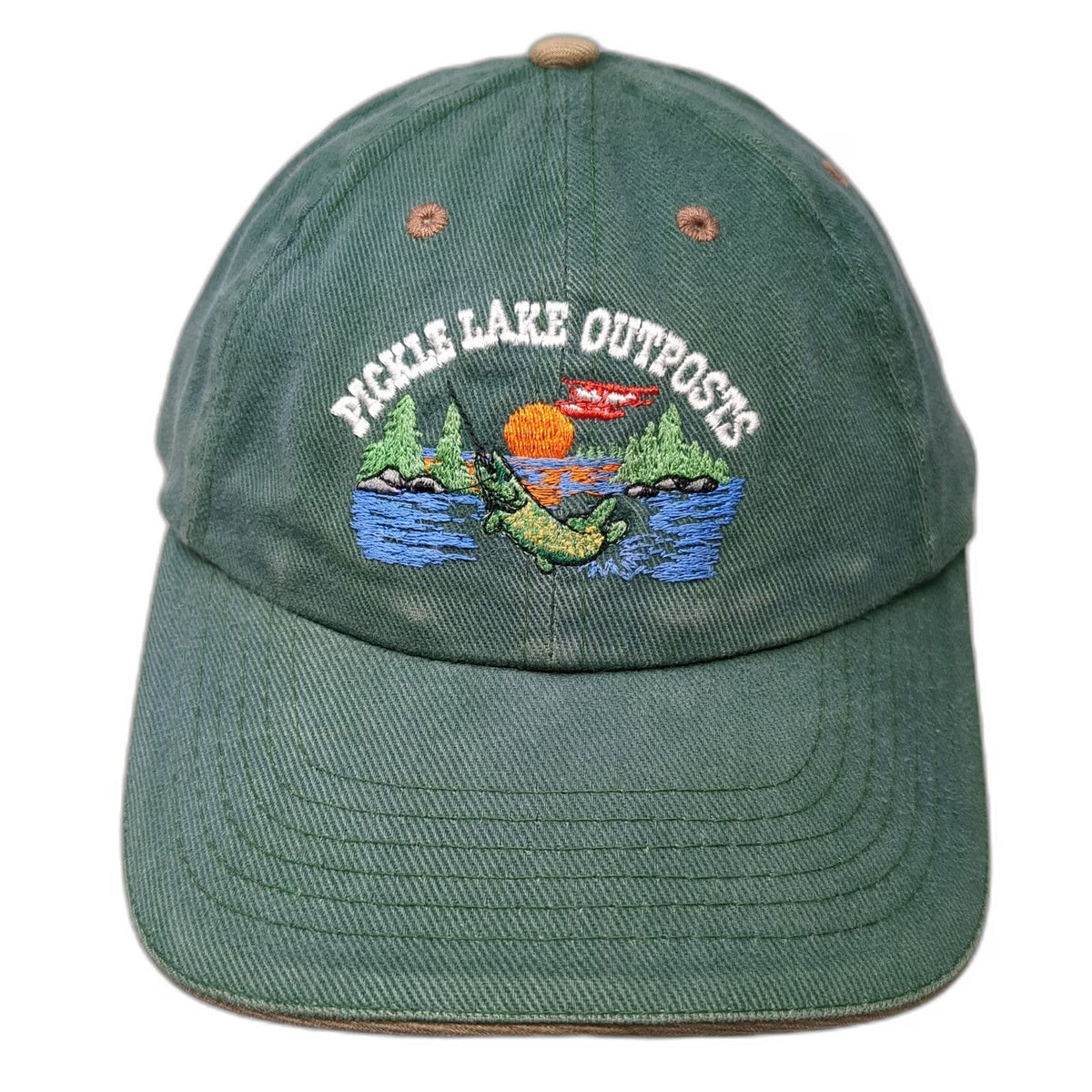 AJM International Pickle Lake Outposts Fishing Green One Size Baseball Cap Hat