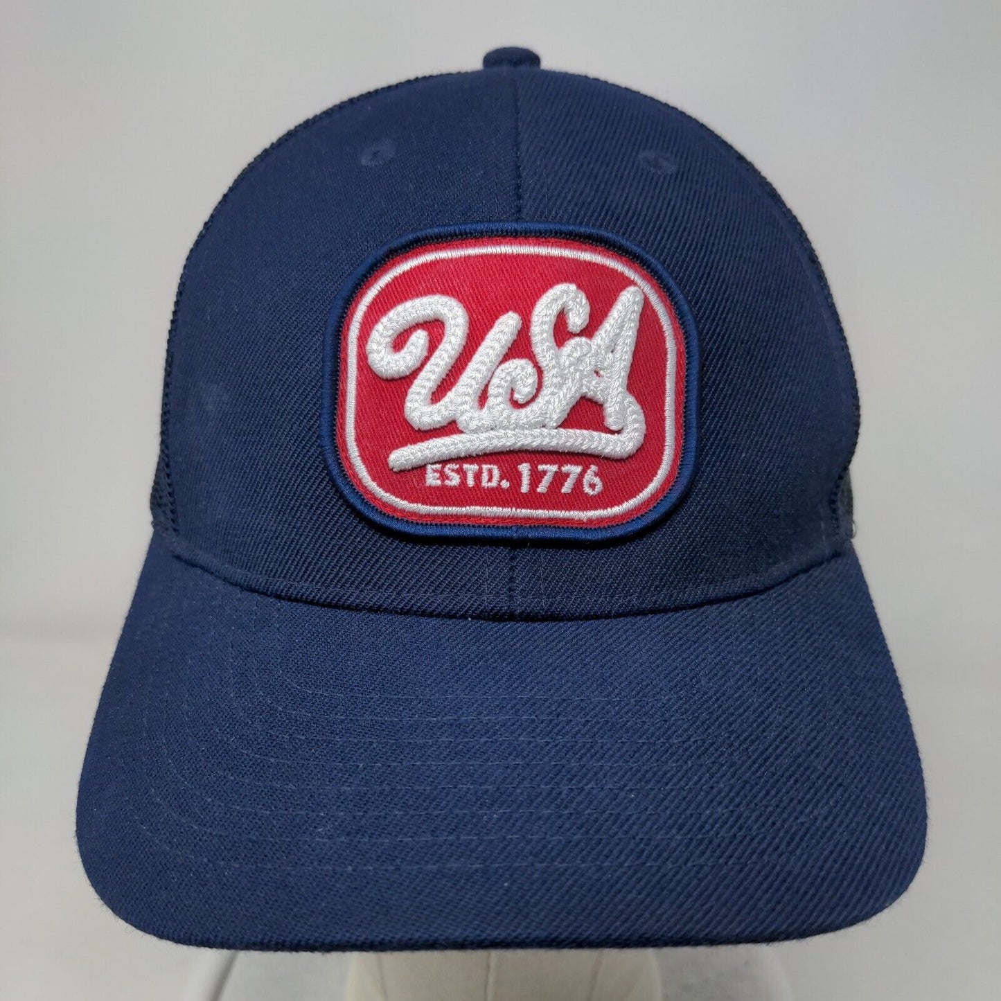 USA Estd. 1776 Snapback Mesh Back Trucker Hat Blue One Size Local Crowns