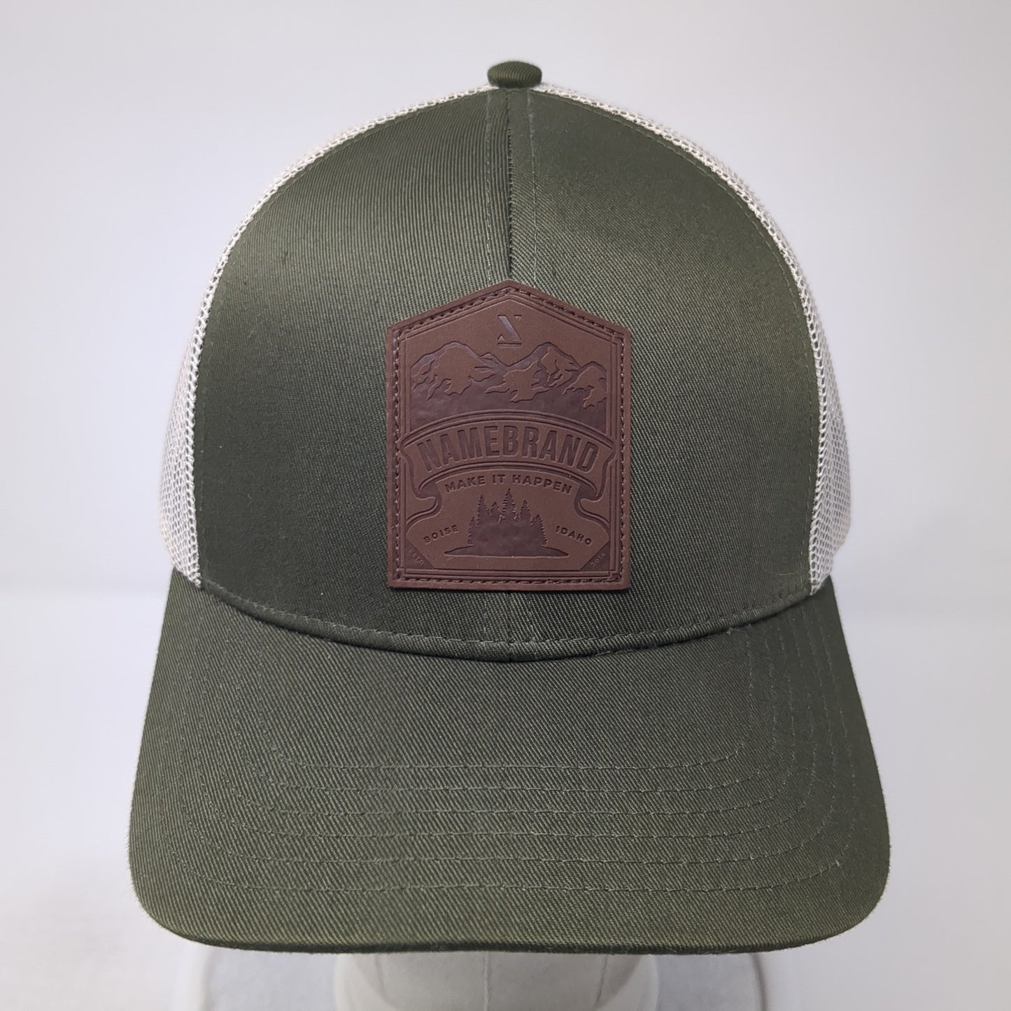 Namebrand Leather Patch Snapback Trucker Hat Green One Size Mesh Back