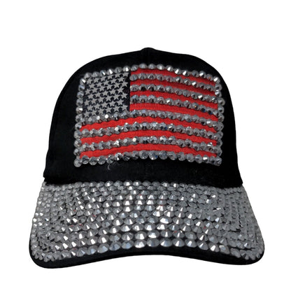 Unbranded Women's Slideback Patriotic Hat Black Rhinestones Bling Shiny