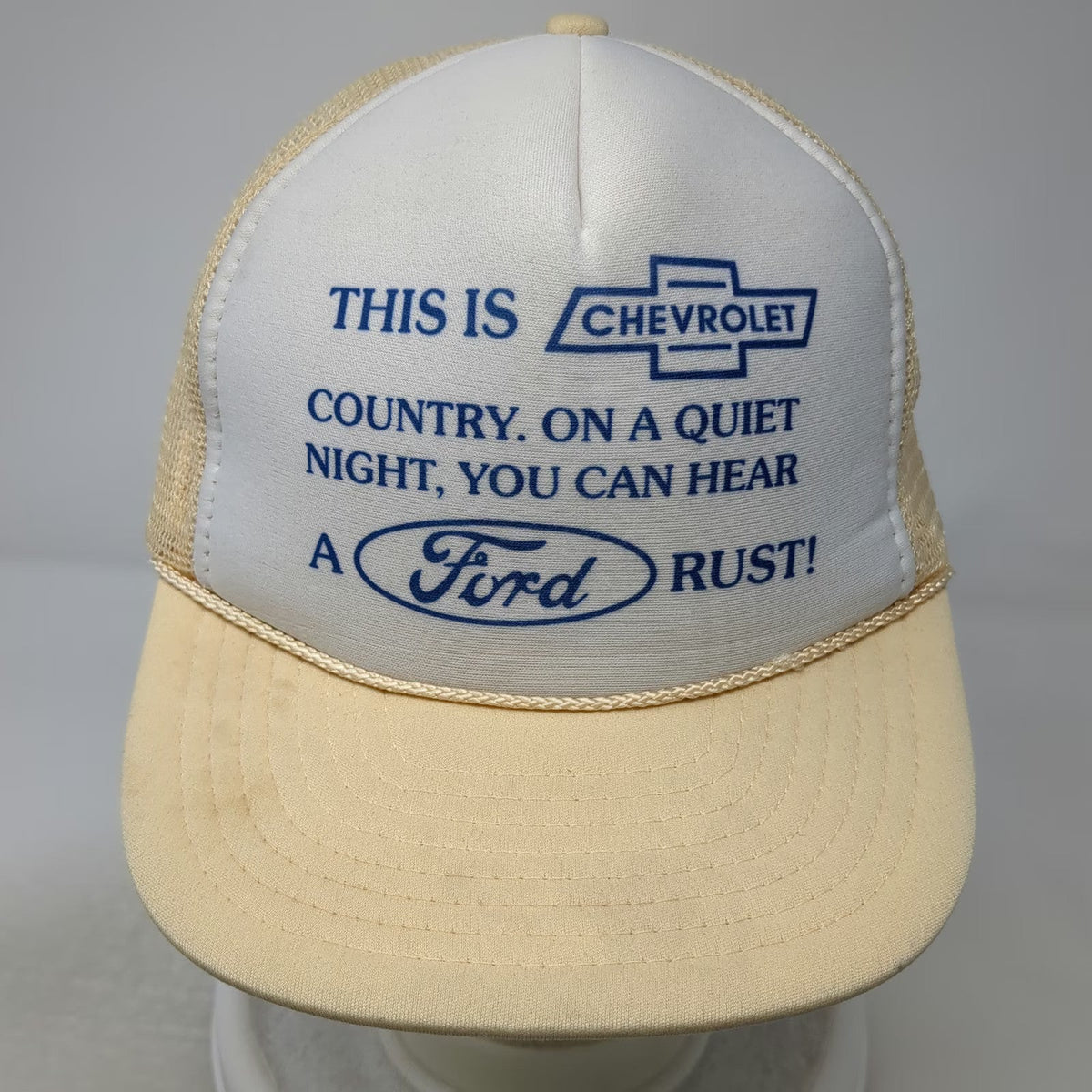 Nissin Cap Trucker Hat Beige One Size Chevrolet Ford Rust Funny Snapback Hat