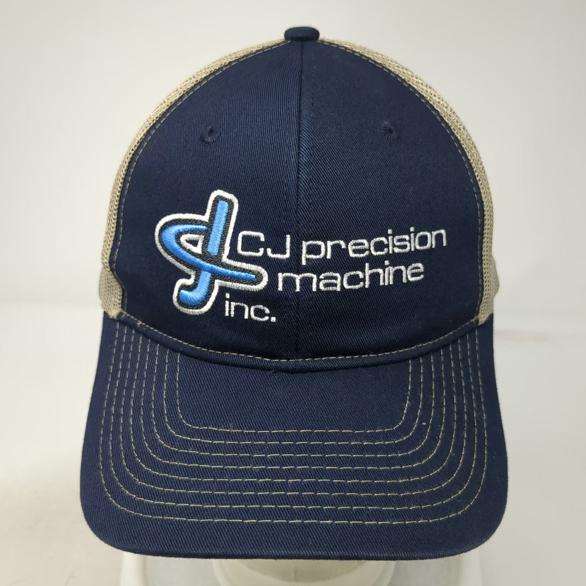 Port Authority Trucker Hat Blue Beige One Size CJ Precision Machine Inc Snapback
