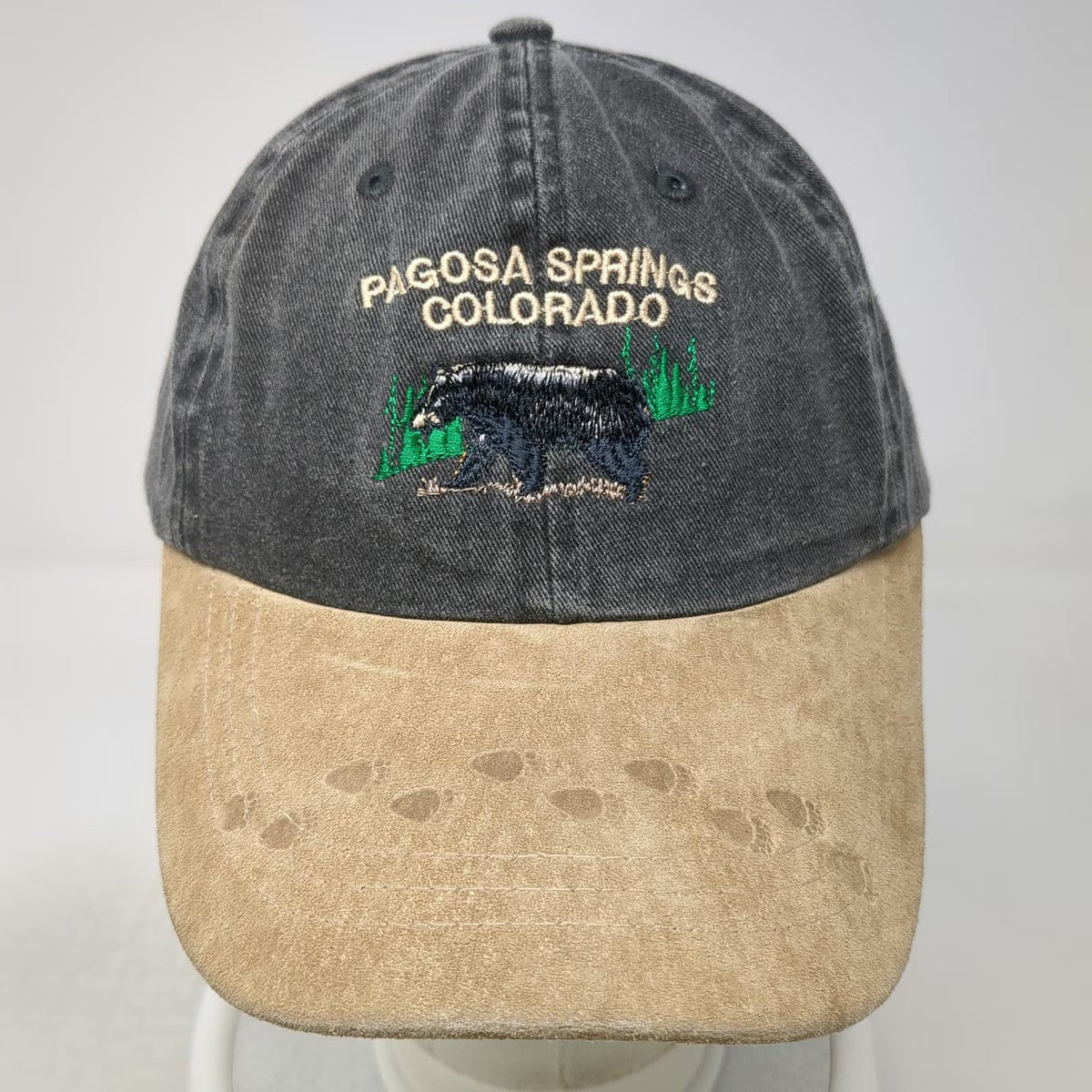 Gray Baseball Cap One Size Suede Bill Bear Tracks Pagosa Springs Colorado Hat
