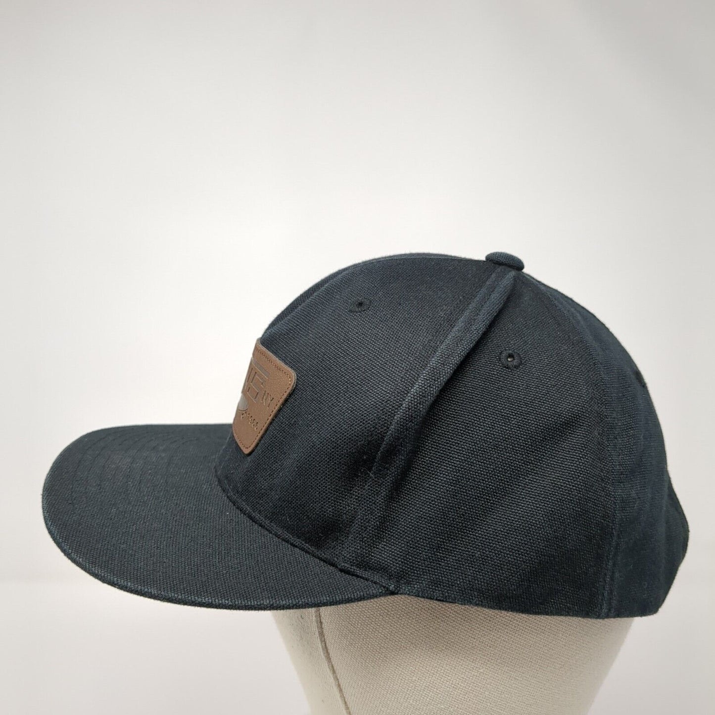VANS Since 1996 Snapback Hat Black OS Adjustable Leather Patch 6 Panel Starter