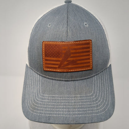 USA Flag Leather Patch Snapback Trucker Hat Gray One Size Mesh Back