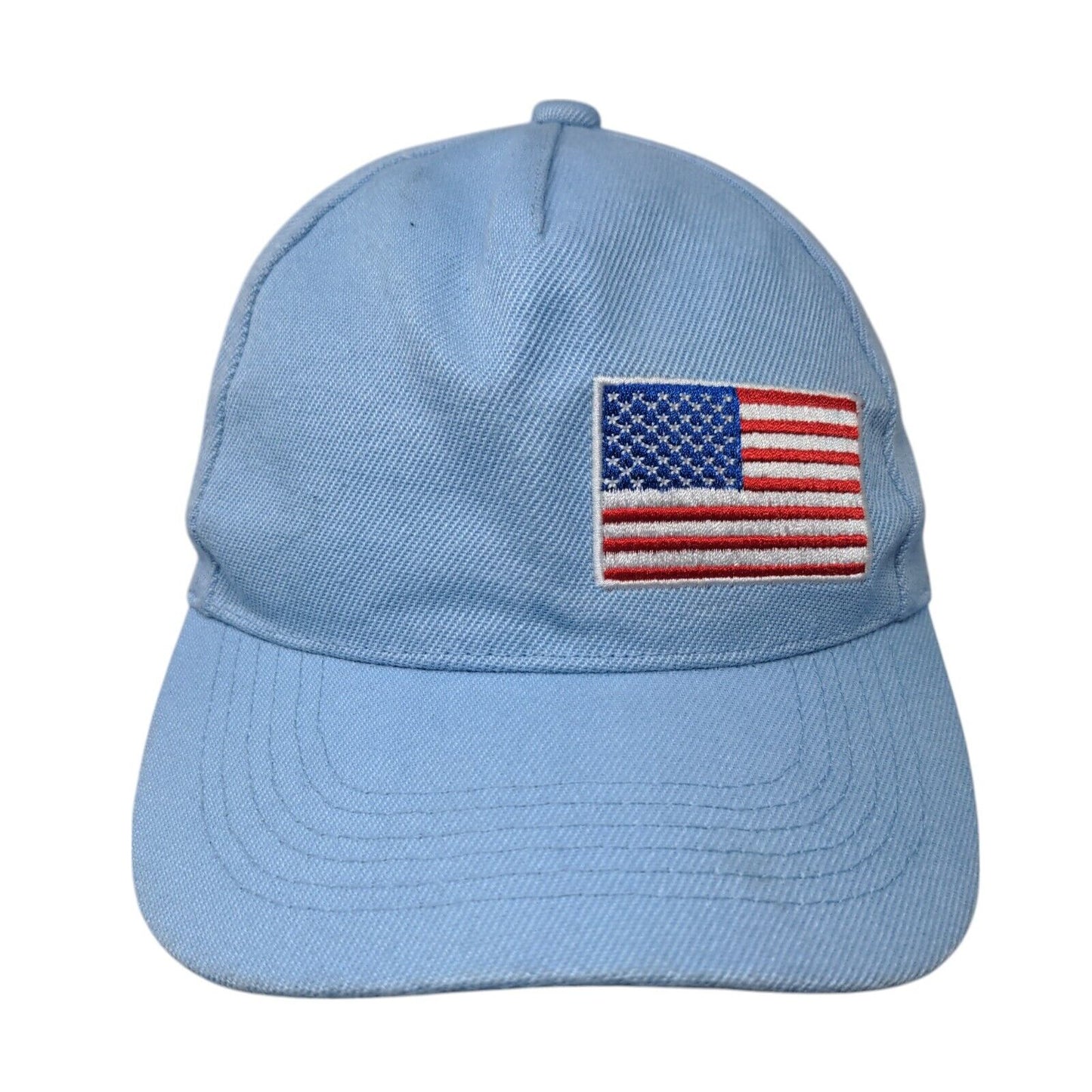 American Flag Strapback Hat Blue OSFA Adjustable Embroidered Patriotic Polyester