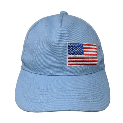 American Flag Strapback Hat Blue OSFA Adjustable Embroidered Patriotic Polyester