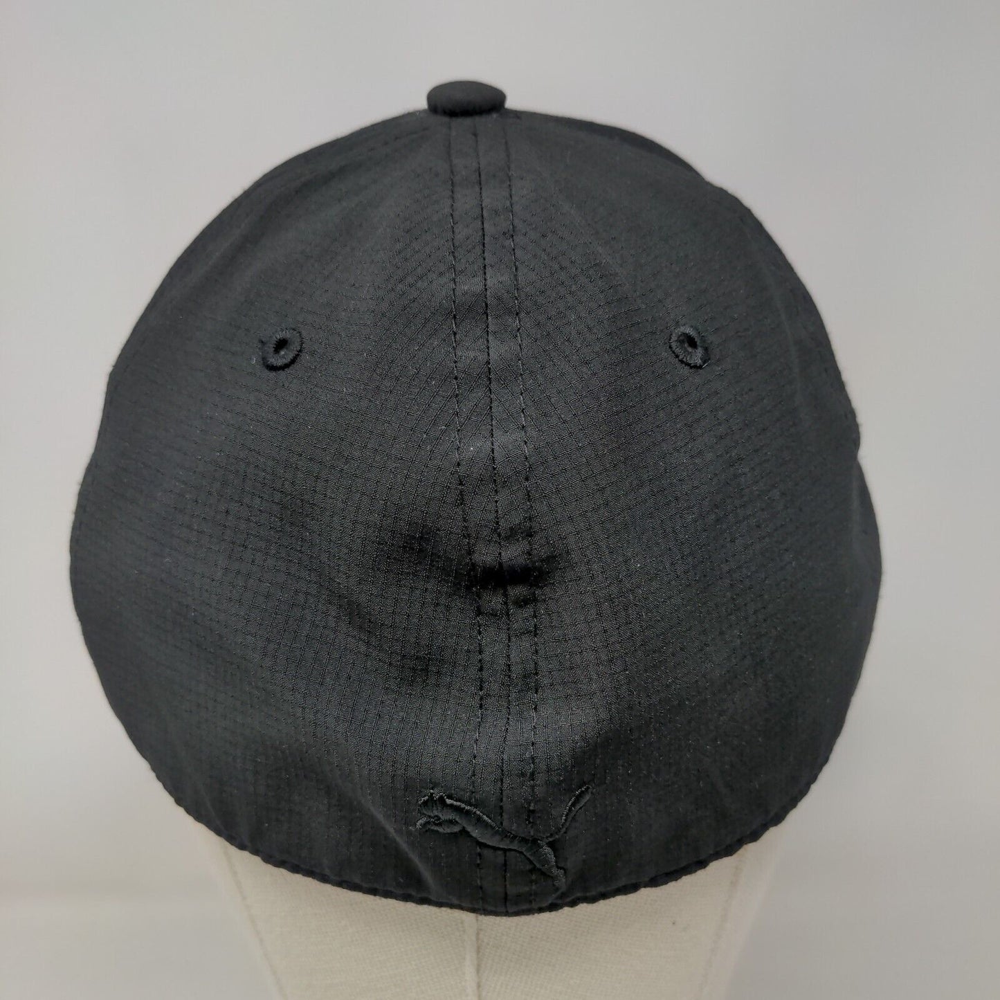 PUMA Fitted Hat Black L/XL Lightweight Embroidered Vented Holes 6 Panel