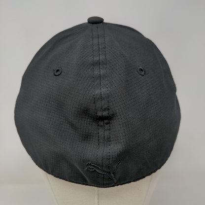 PUMA Fitted Hat Black L/XL Lightweight Embroidered Vented Holes 6 Panel