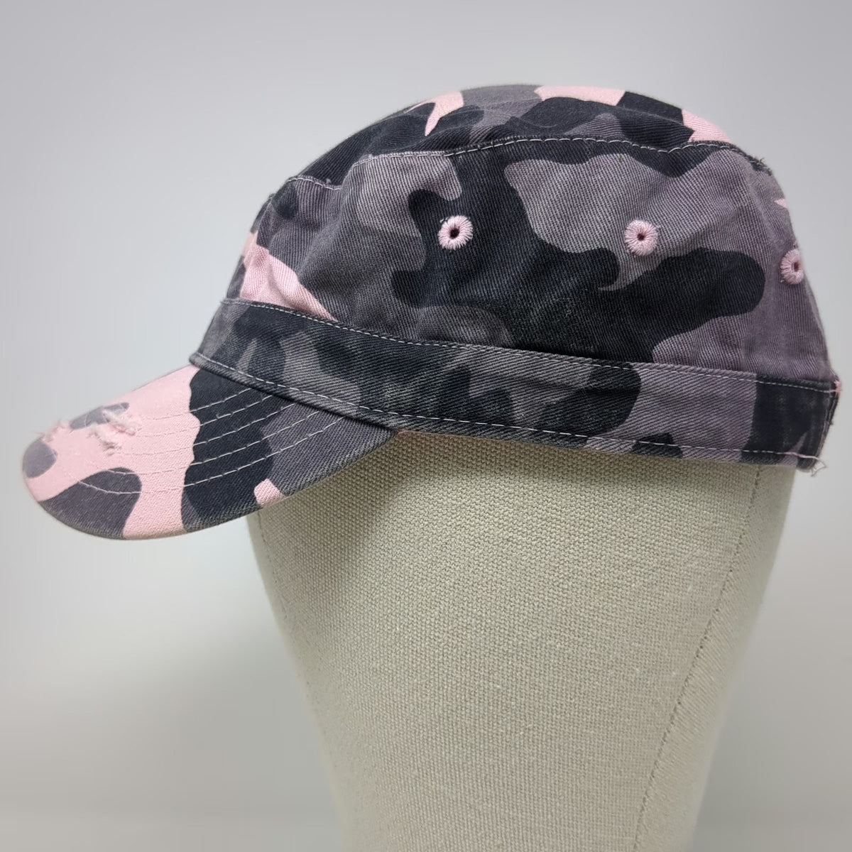 BK Army Cap Pink Gray Black Camo One Size Adjustable Cotton Cadet Patrol Hat