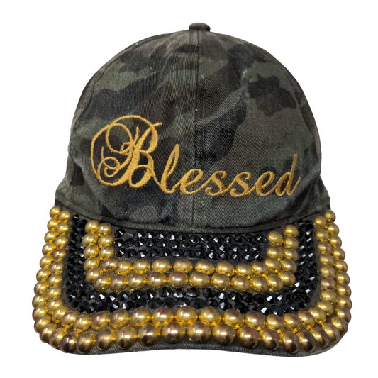 Blessed Strapback Hat Camouflage OSFA Bling Studded Embroidered 6 Panel