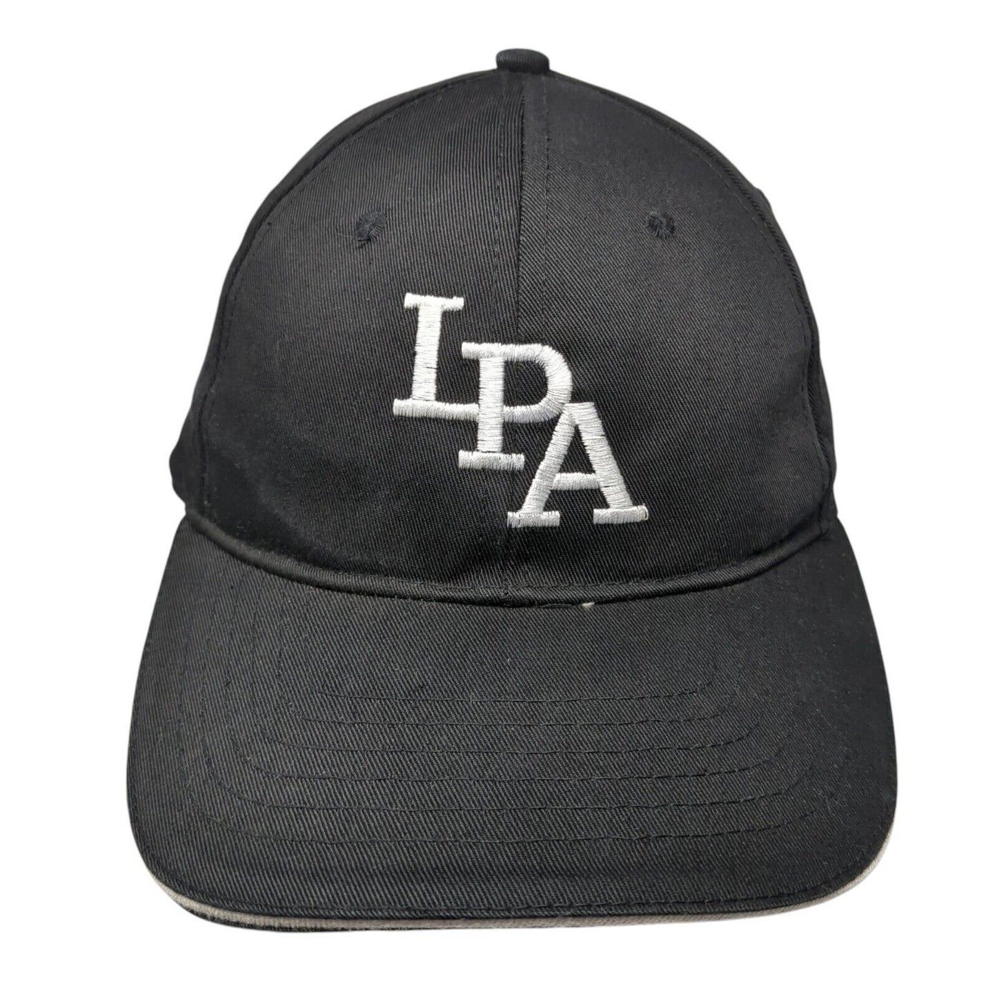 LPA Strapback Hat Black One Size Adjustable Embroidered Vented Holes 6 Panel