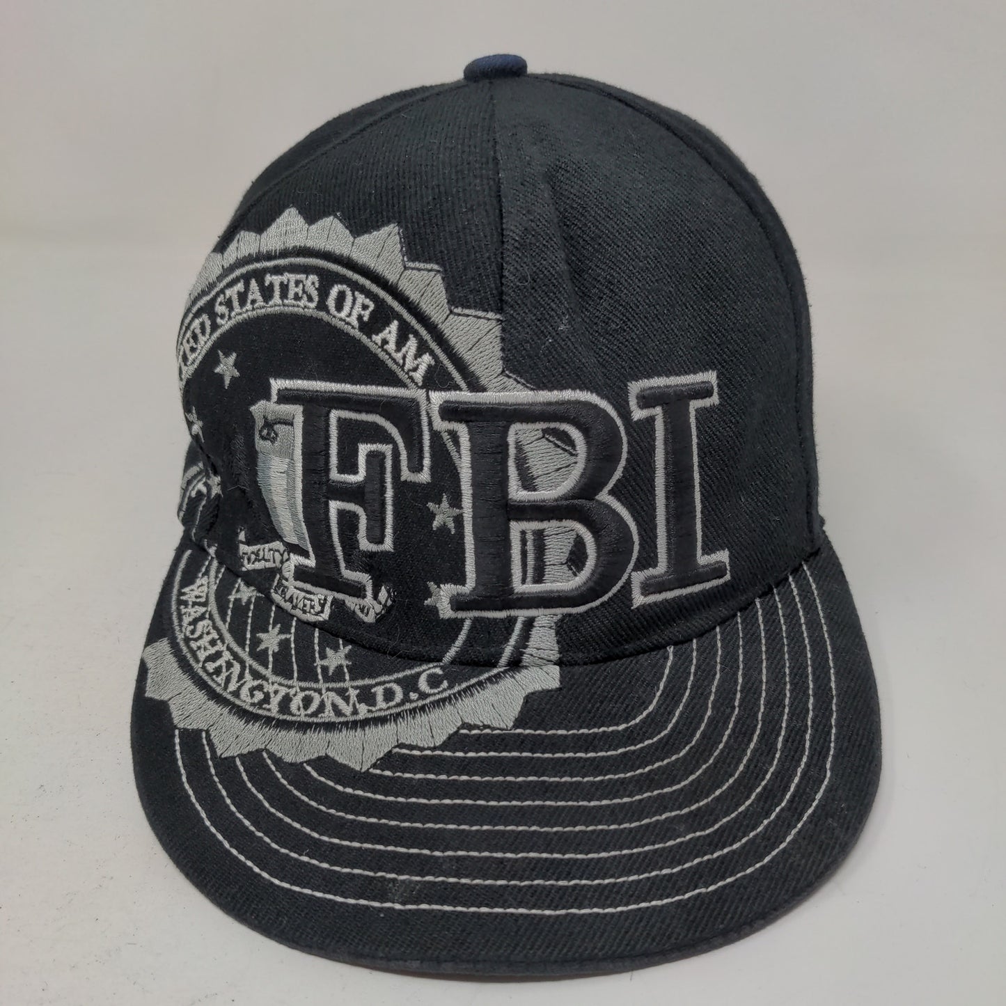 City Hunter Men's Fitted Hat Black Size M Embroidered FBI Logo 100% Polyester