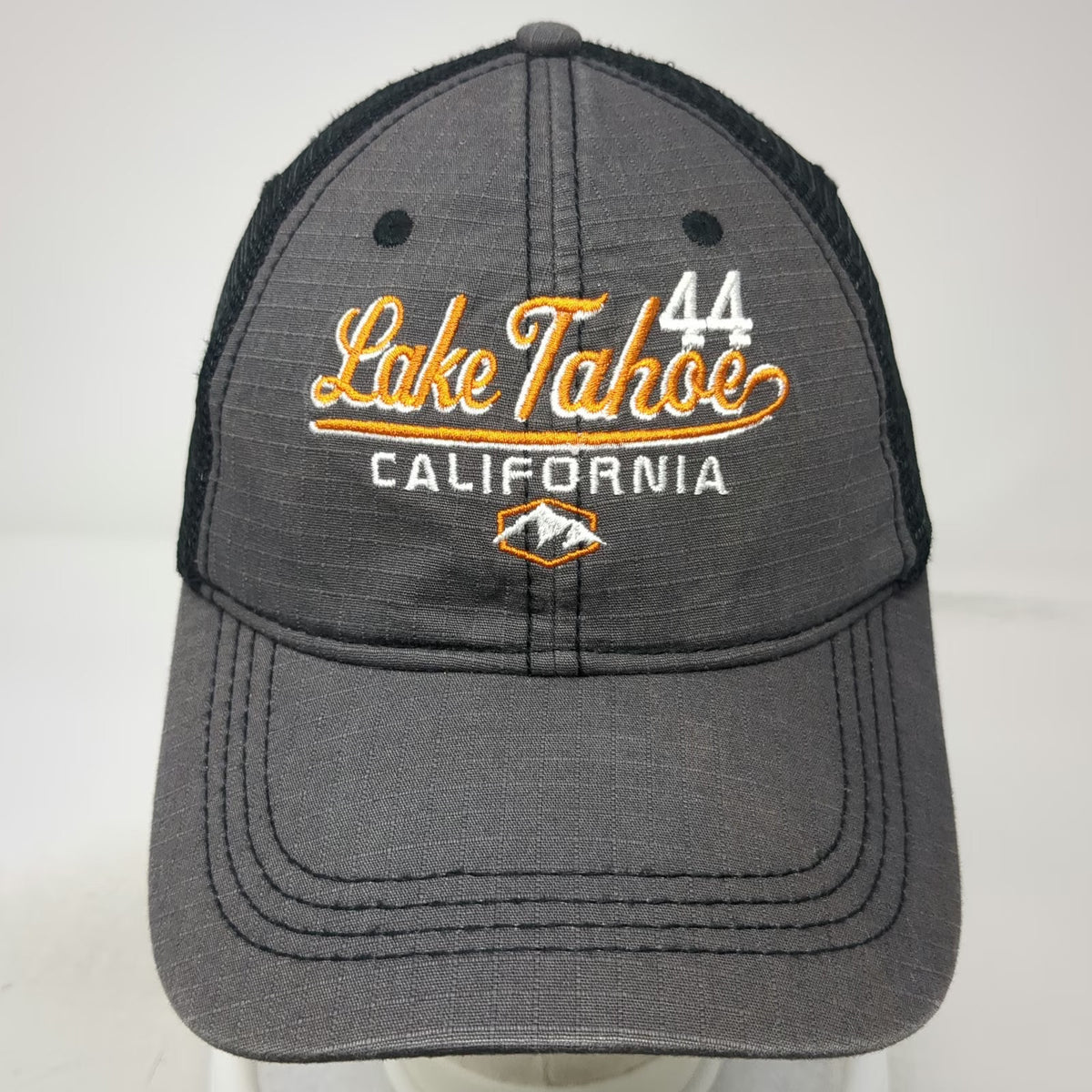 Mountain Trucker Hat Gray Black Orange White One Size Snapback Lake Tahoe Mesh