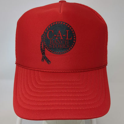 Cameo Trucker Hat Red One Size CAL Ranch Stores Mesh Snapback Foam Front Rope