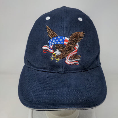 American Eagle Strapback Hat Blue One Size Embroidered Patriotic 6 Panel