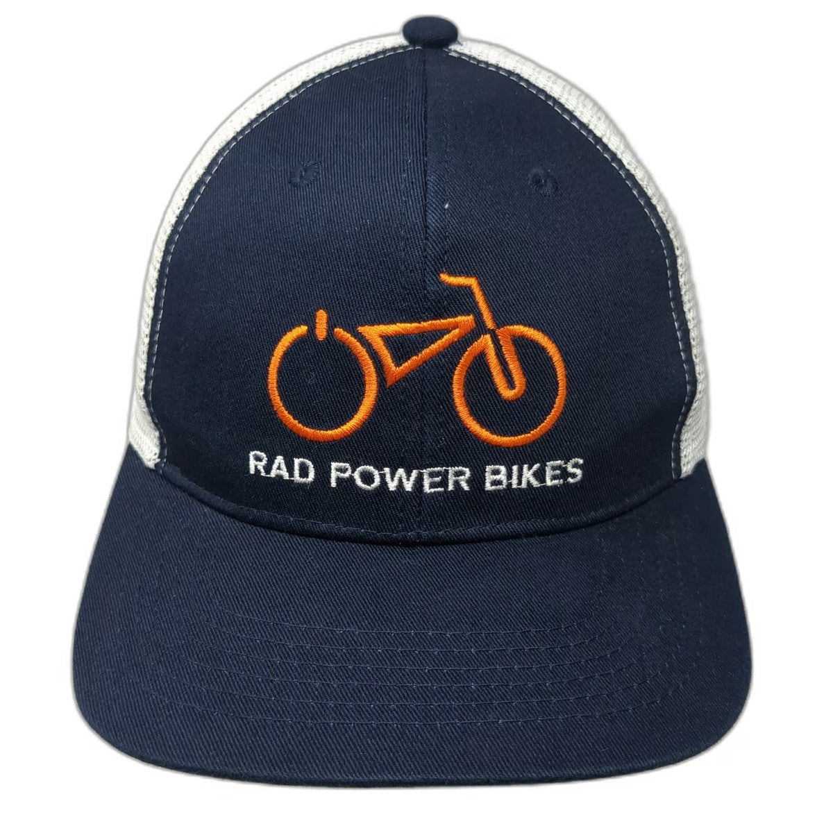 Rad Power Bikes Trucker Hat Blue Orange White One Size Mesh Back Snapback Brim