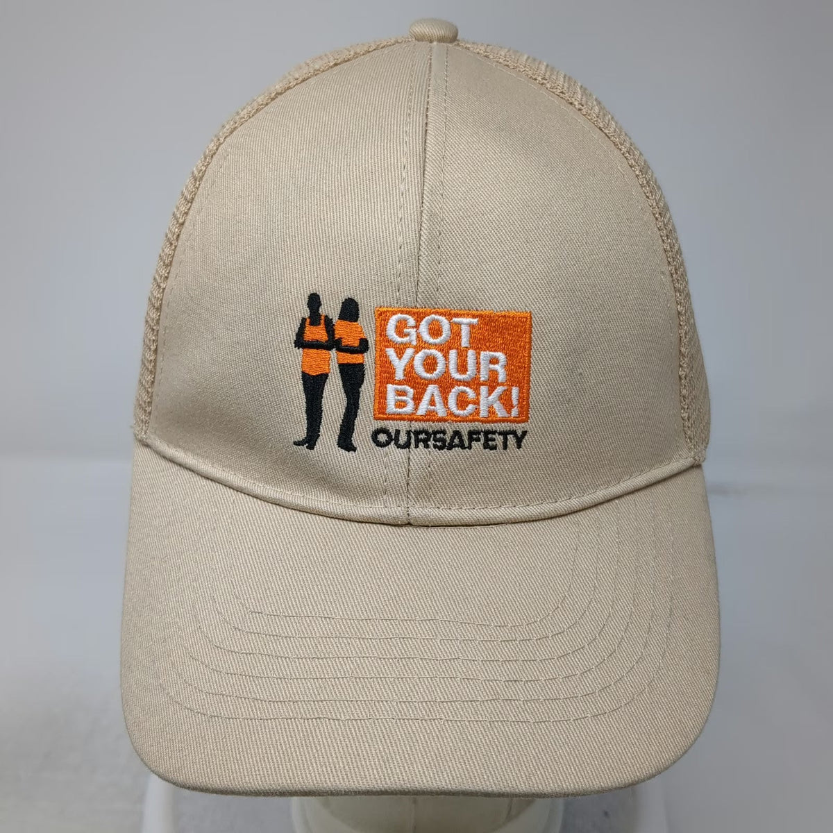 Trucker Hat Beige One Size Mesh Back OurSafety Got Your Back Graphic Snapback
