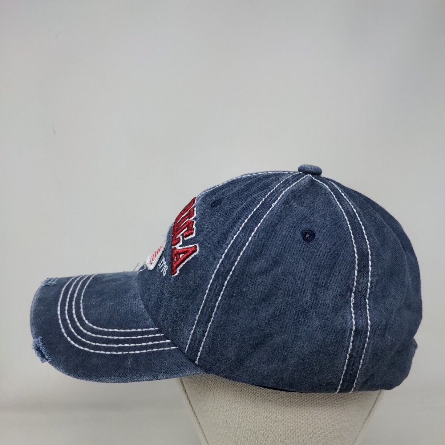 America Est 1776 Slideback Hat Blue One Size Embroidered Distressed