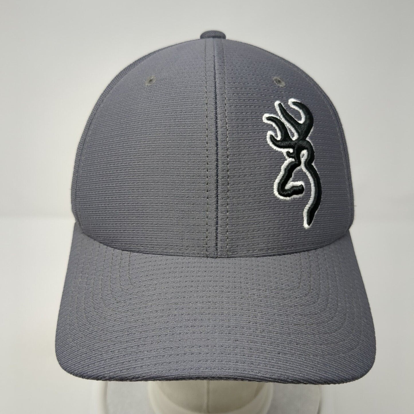 Browning Fitted Hat Gray S/M Flexfit Embroidered Vented Holes 6 Panel