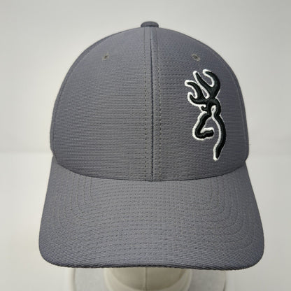 Browning Fitted Hat Gray S/M Flexfit Embroidered Vented Holes 6 Panel