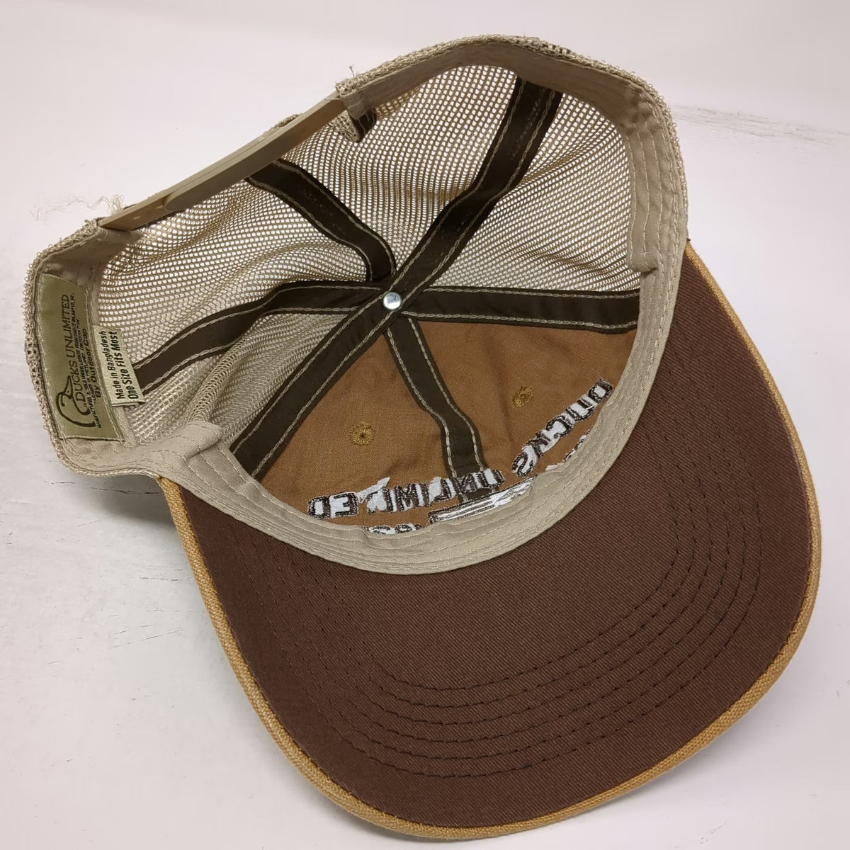 Ducks Unlimited Trucker Hat Brown One Size Mesh Snapback Embroidered Flag