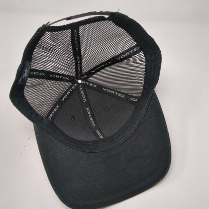 Vortex Snapback Trucker Hat Black OSFM Adjustable Mesh Back Vented Holes