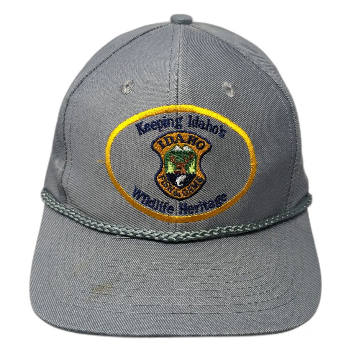 MountainTop Marketing Snapback Gray Idaho Fish Game Wildlife Rope Hat Vintage