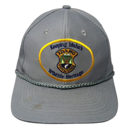 MountainTop Marketing Snapback Gray Idaho Fish Game Wildlife Rope Hat Vintage