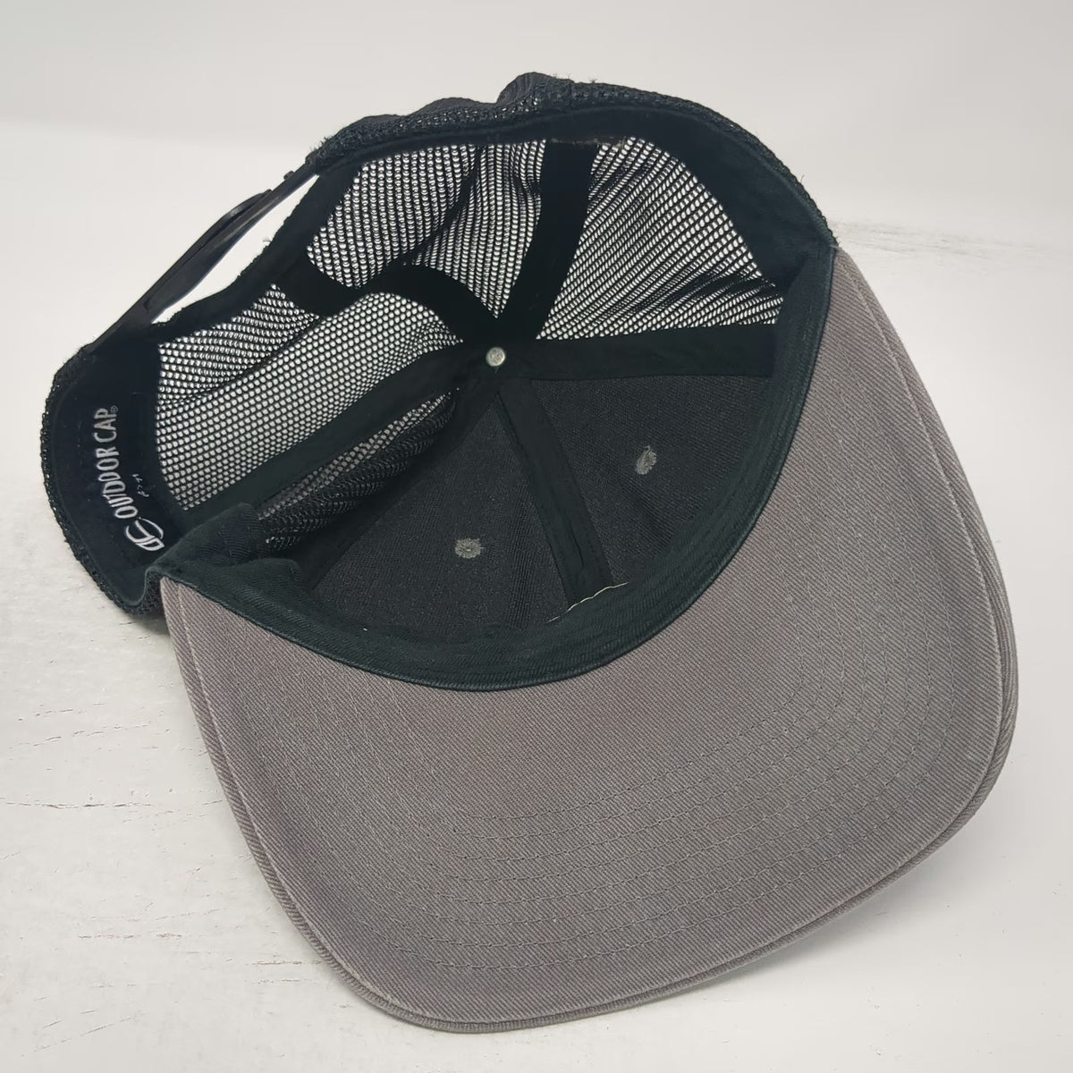 Outdoor Cap Trucker Hat Gray Black One Size Leather Patch Mesh Back Snapback
