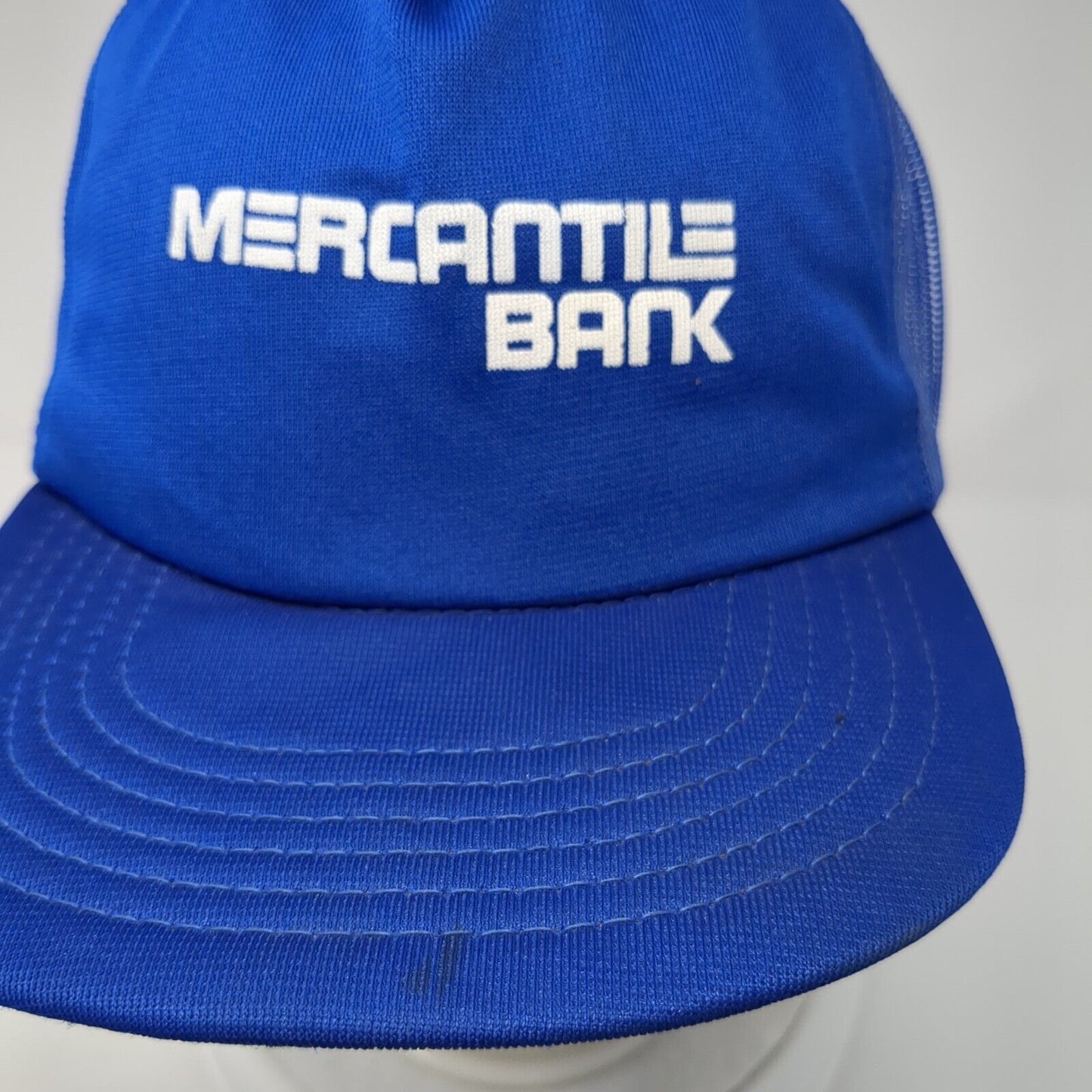 Mercantile Bank Snapback Trucker Hat Blue 6 7/8-7 5/8 Mesh Back Outdoor