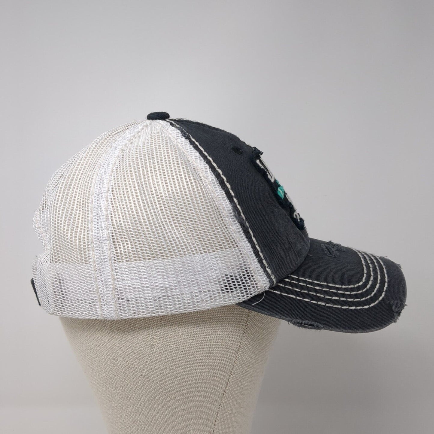 Lake Life Strapback Trucker Hat Blue One Size Adjustable Mesh Back Distressed