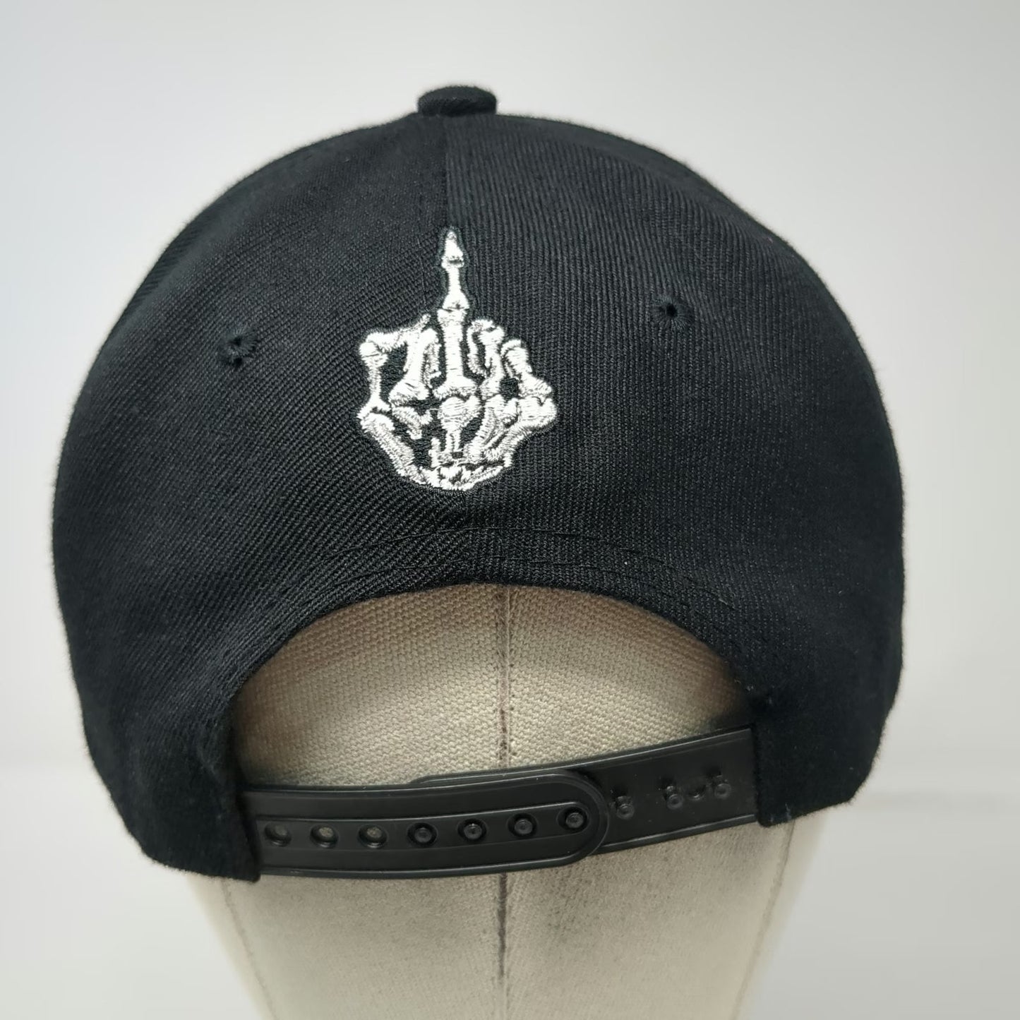Joycap Snapback Hat Black One Size Skeleton Middle Finger Acrylic Graphic