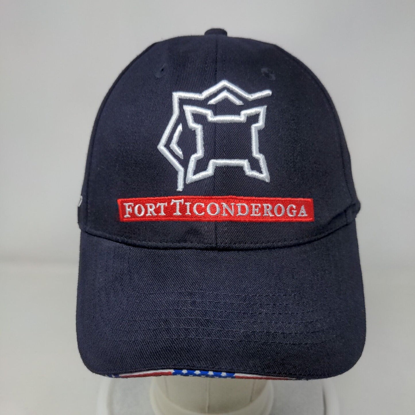 Fort Ticonderoga Strapback Hat Blue One Size American Flag Embroidered