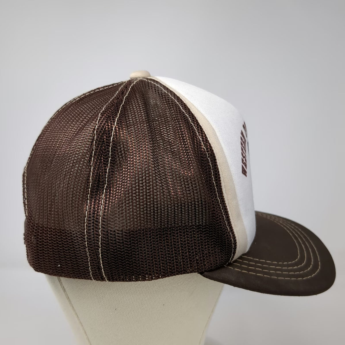 Young An Trucker Hat Brown White One Size Mesh Back Snapback 5 Panel Landscape