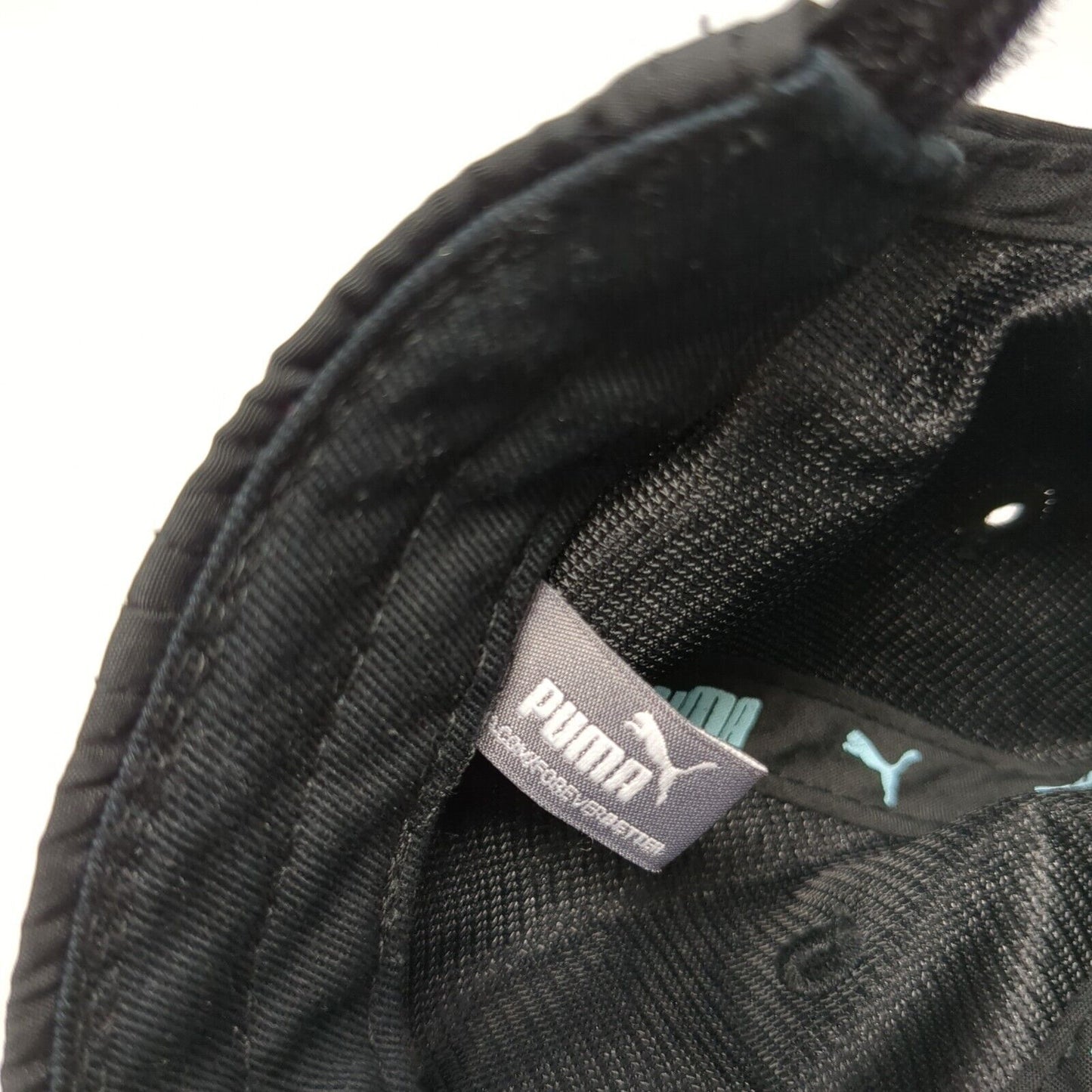 PUMA Strapback Hat Black One Size Adjustable Embroidered Vented Holes 6 Panel