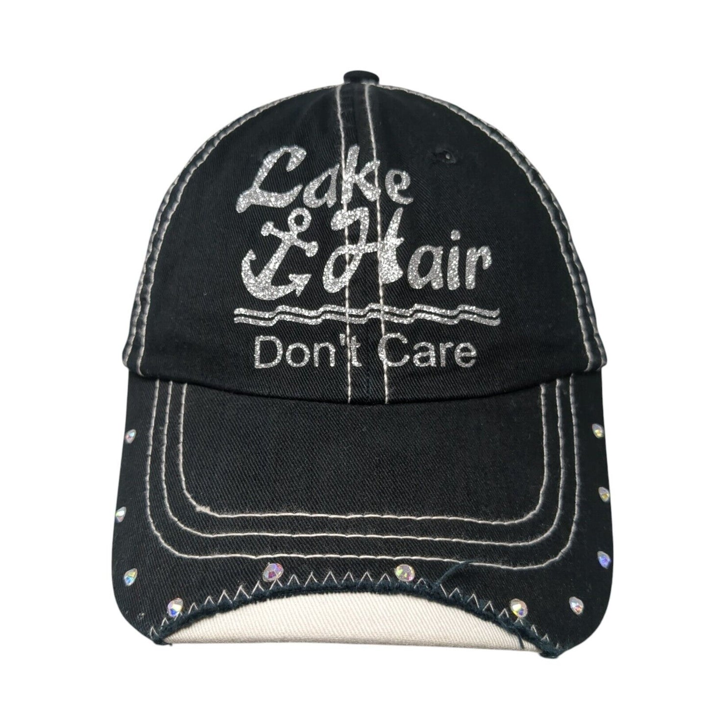 Lake Hair Don't Care Slideback Hat Black One Size Adjustable Rhinestone