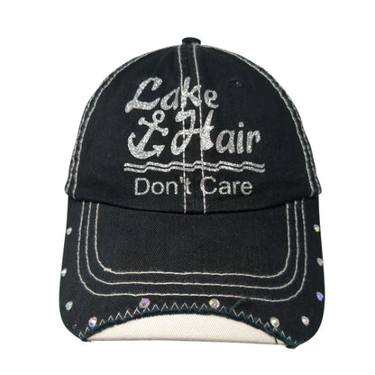 Lake Hair Don't Care Slideback Hat Black One Size Adjustable Rhinestone