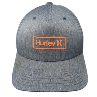 Hurley 5 Panel Blue Hat M Flexfit H2O-DRI Heathered Curved Brim Orange Logo